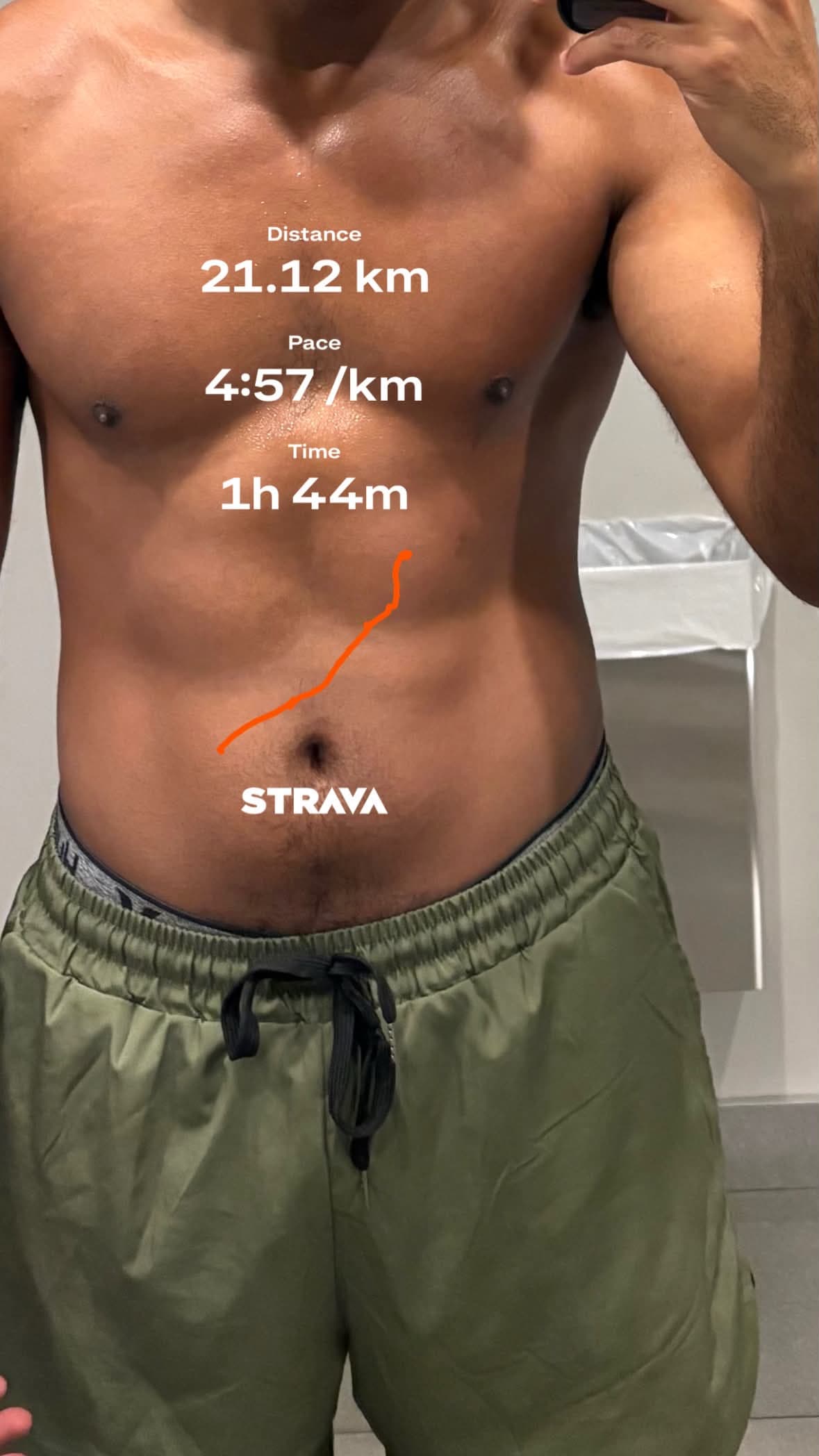 A Strava screenshot of a 1:44 half-marathon